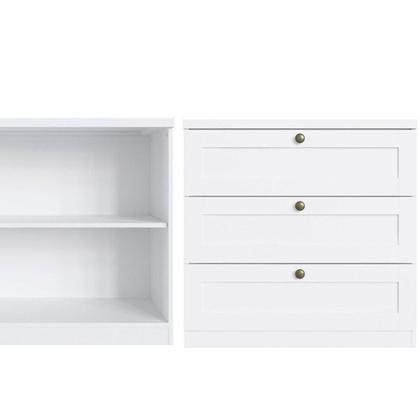 Imagem de Quarto Infantil com Cômodas 3 Gavetas e Armário 2 Portas Provençais 100% Mdf Infinity Branco Fosco