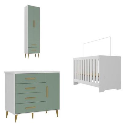 Imagem de Quarto Infantil com Guarda-roupa 2 Portas 2 Gavetas com Cômoda e Berço Magia Espresso Móveis