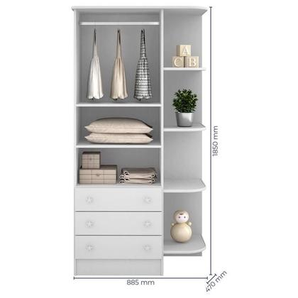 Imagem de Quarto Infantil com Guarda Roupa 2 Portas 3 Gavetas com Cantoneira, Berço e Cômoda Meu Soninho Branco - FdECOR