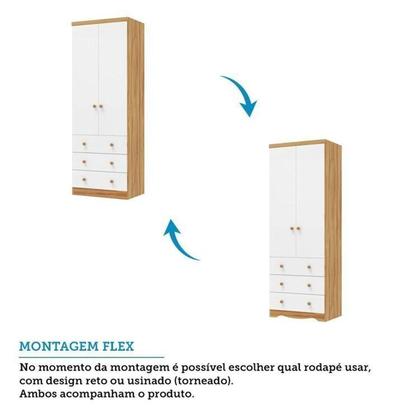Imagem de Quarto Infantil com Guarda-Roupa 2 Portas 3 Gavetas e Cômoda 3 Gavetas Teka Espresso Móveis Branco Brilho/Amêndoa