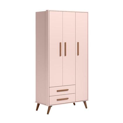Imagem de Quarto Infantil Com Guarda Roupa 3 Portas e Berço Que Vira Mini Cama Rosa - Qmovi