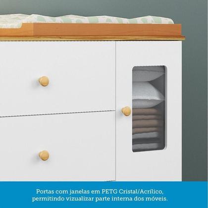 Imagem de Quarto Infantil com Guarda-roupa 3 Portas e Cômoda com Janelas 100% Mdf Cocada Espresso Móveis Branco Brilho/Amêndoa