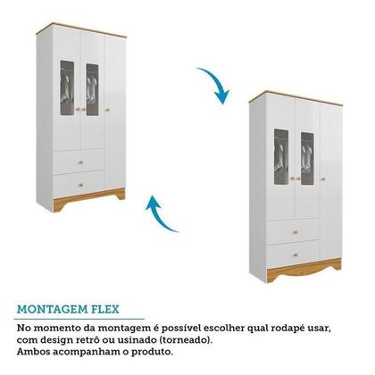 Imagem de Quarto Infantil com Guarda-roupa 3 Portas e Cômoda com Janelas 100% Mdf Cocada Espresso Móveis Branco Brilho/Amêndoa
