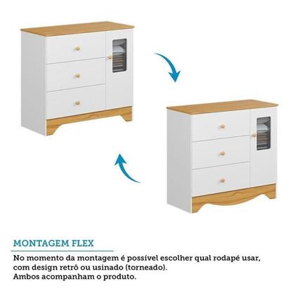 Imagem de Quarto Infantil com Guarda-roupa 3 Portas e Cômoda com Janelas 100% Mdf Cocada Espresso Móveis Branco Brilho/Amêndoa