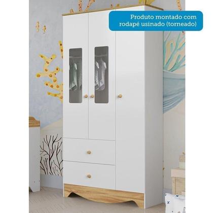 Imagem de Quarto Infantil com Guarda-roupa 3 Portas e Cômoda com Janelas 100% Mdf Cocada Espresso Móveis Branco Brilho/Amêndoa