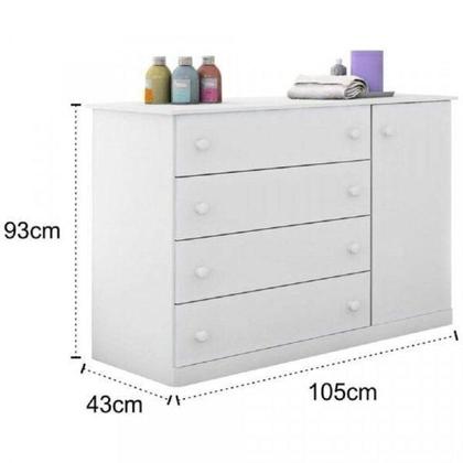 Imagem de Quarto Infantil com Guarda Roupa 4 Portas 2 Gavetas e Cômoda Helena Phoenix Baby Branco