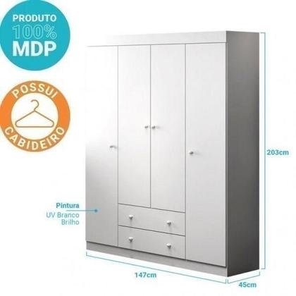 Imagem de Quarto Infantil com Guarda Roupa 4 Portas 2 Gavetas e Cômoda Helena Phoenix Baby Branco