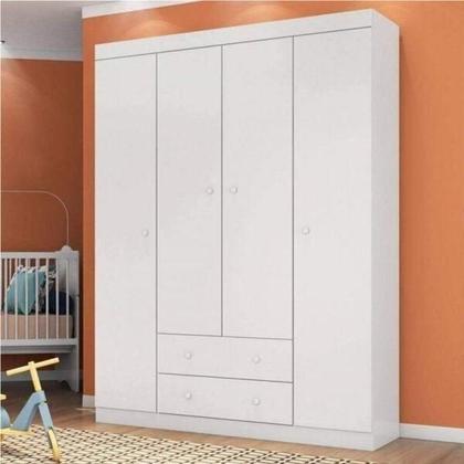 Imagem de Quarto Infantil com Guarda Roupa 4 Portas 2 Gavetas e Cômoda Helena Phoenix Baby Branco