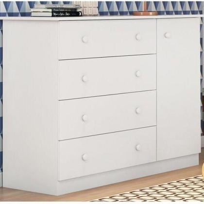 Imagem de Quarto Infantil com Guarda Roupa 4 Portas 2 Gavetas e Cômoda Helena Phoenix Baby Branco