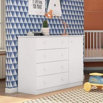 Imagem de Quarto Infantil com Guarda Roupa 4 Portas 2 Gavetas e Cômoda Helena Phoenix Baby Branco