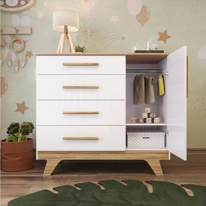 Imagem de Quarto Infantil com Guarda Roupa 4 Portas e Cômoda 1 Porta 100% MDF Kakau Retrô Espresso Móveis