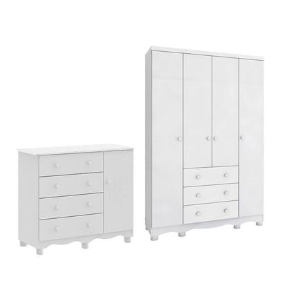 Imagem de Quarto Infantil com Guarda-roupa 4 Portas e Cômoda 1 Porta 100% Mdf Mimo Espresso Móveis