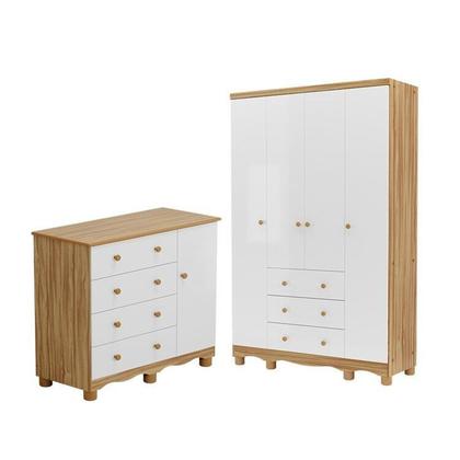 Imagem de Quarto Infantil com Guarda-roupa 4 Portas e Cômoda 1 Porta 100% Mdf Mimo Espresso Móveis