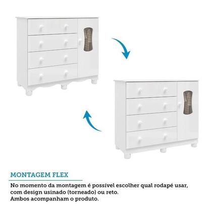 Imagem de Quarto Infantil com Guarda-Roupa 4 Portas e Cômoda com Janelas 100% MDF Lana Espresso Móveis Branco Brilho