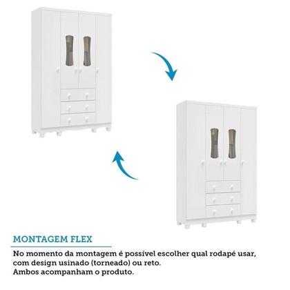 Imagem de Quarto Infantil com Guarda-Roupa 4 Portas e Cômoda com Janelas 100% MDF Lana Espresso Móveis Branco Brilho