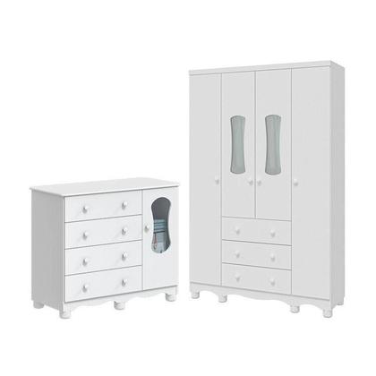 Imagem de Quarto Infantil com Guarda-Roupa 4 Portas e Cômoda com Janelas 100% MDF Lana Espresso Móveis Branco Brilho