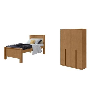 Imagem de Quarto Infantil com Guarda-Roupa Solteiro 4 Portas 2 Gavetas Alonzo e Cama Solteiro Athenas Amêndoa Clean