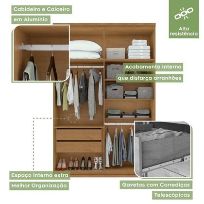 Imagem de Quarto Infantil com Guarda-Roupa Solteiro 4 Portas 2 Gavetas Alonzo e Cama Solteiro Athenas Amêndoa Clean