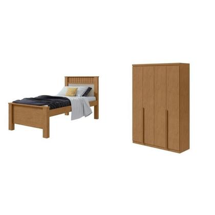 Imagem de Quarto Infantil com Guarda-roupa Solteiro 4 Portas 2 Gavetas Alonzo e Cama Solteiro Athenas