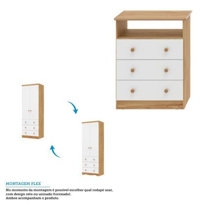 Imagem de Quarto Infantil com Guarda Roupas 2 Portas 3 Gavetas e Cômoda 3 Gavetas Smim New Móveis Peroba