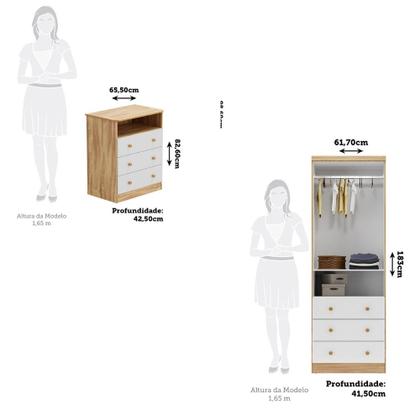 Imagem de Quarto Infantil com Guarda Roupas 2 Portas 3 Gavetas e Cômoda 3 Gavetas Smim New Móveis Peroba