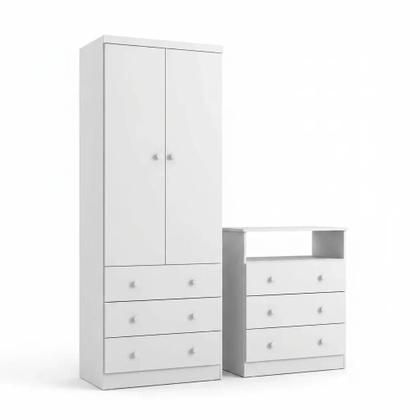 Imagem de Quarto Infantil com Guarda Roupas 2 Portas 3 Gavetas e Cômoda 3 Gavetas Teka Espresso Móveis Branco/Brilho