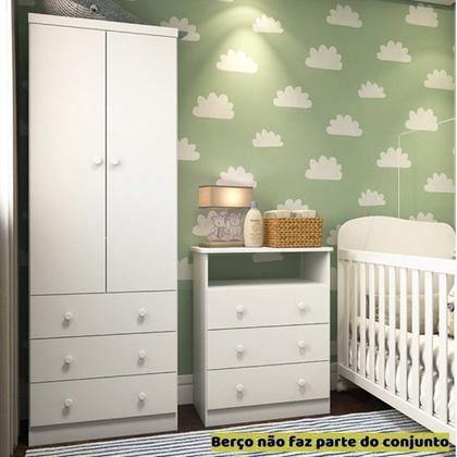 Imagem de Quarto Infantil com Guarda Roupas 2 Portas 3 Gavetas e Cômoda 3 Gavetas Teka Espresso Móveis Branco/Brilho