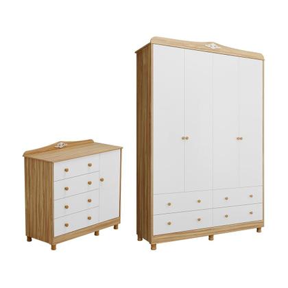Imagem de Quarto Infantil com Guarda-roupas 4 Portas e Cômoda 1 Porta 100% Mdf Maya Clássico Espresso Móveis