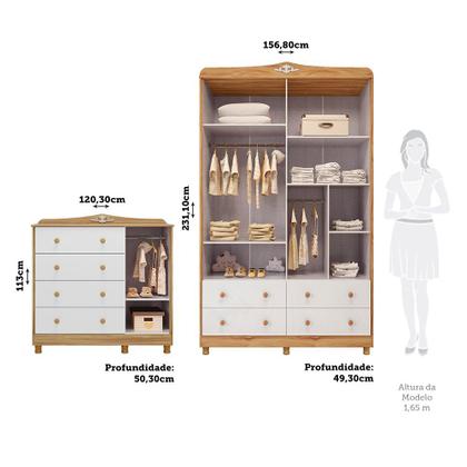 Imagem de Quarto Infantil com Guarda-roupas 4 Portas e Cômoda 1 Porta 100% Mdf Maya Clássico Espresso Móveis