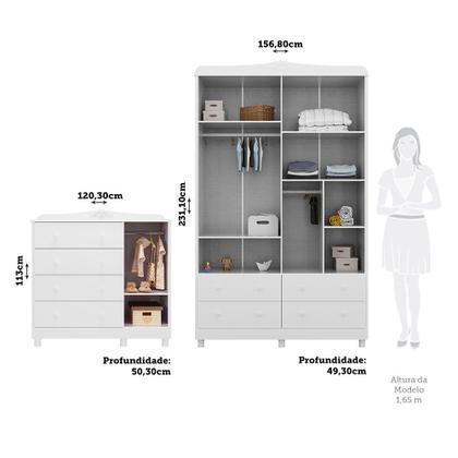 Imagem de Quarto Infantil com Guarda-roupas e Cômoda com Janelas 100% Mdf Maya Provençal Espresso Móveis