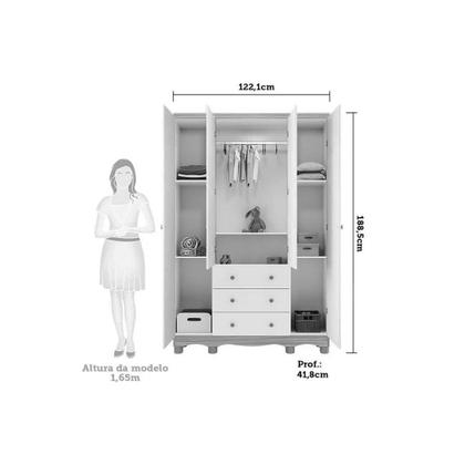 Imagem de Quarto Infantil Completo 3 Peças (1GuardaRoupa+1Berço+1Cômoda) QI121 Branco/Amendoa - Peroba