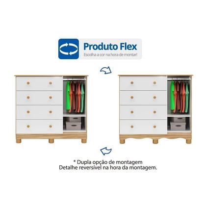 Imagem de Quarto Infantil Completo 3 Peças (1GuardaRoupa+1Berço+1Cômoda) QI121 Branco/Amendoa - Peroba