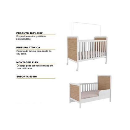 Imagem de Quarto Infantil Completo 3 Peças (1GuardaRoupa+1Berço+1Cômoda) QI121 Branco/Amendoa - Peroba