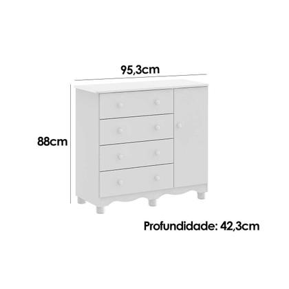 Imagem de Quarto Infantil Completo 3 Peças (1GuardaRoupa+1Berço+1Cômoda) QI121 Branco/Amendoa - Peroba