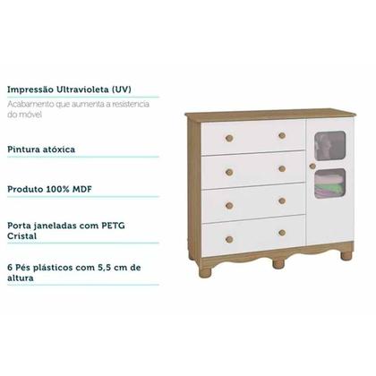 Imagem de Quarto Infantil Completo 3 Peças (1GuardaRoupa+1Berço+1Cômoda) QI126 Branco/Amendoa - Peroba