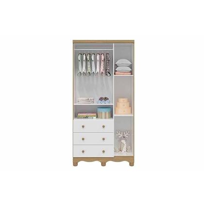 Imagem de Quarto Infantil Completo 3 Peças (1GuardaRoupa+1Berço+1Cômoda) QI126 Branco/Amendoa - Peroba