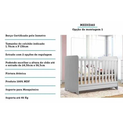 Imagem de Quarto Infantil Completo 3 Peças (1GuardaRoupa+1Berço+1Cômoda) QI126 Branco/Amendoa - Peroba