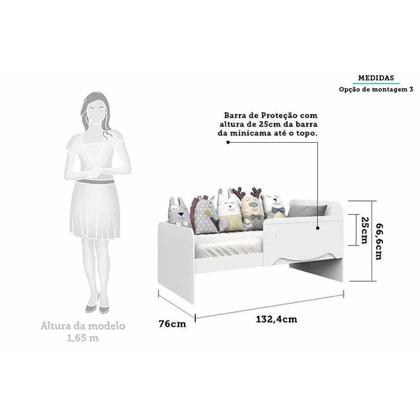 Imagem de Quarto Infantil Completo 3 Peças (1GuardaRoupa+1Berço+1Cômoda) QI126 Branco/Amendoa - Peroba