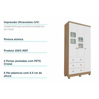 Imagem de Quarto Infantil Completo 3 Peças (1GuardaRoupa+1Berço+1Cômoda) QI126 Branco/Amendoa - Peroba