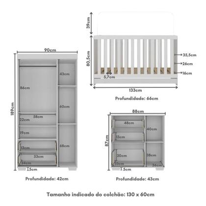 Imagem de Quarto Infantil Completo Algodão Doce Multimóveis Mp4252 Branco