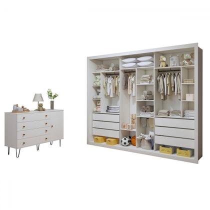 Imagem de Quarto Infantil Completo Amara 1 Porta 10 Gavetas Branco Aurora - Minastex