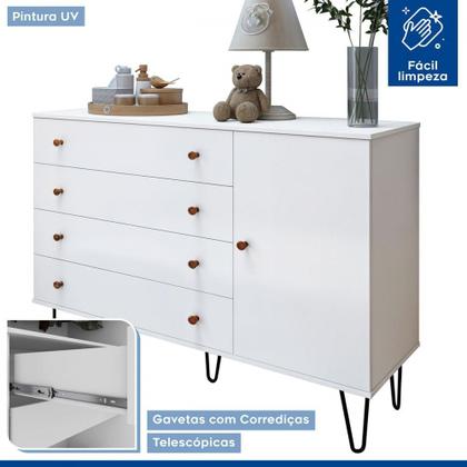 Imagem de Quarto Infantil Completo Amara 1 Porta 10 Gavetas Branco Aurora - Minastex