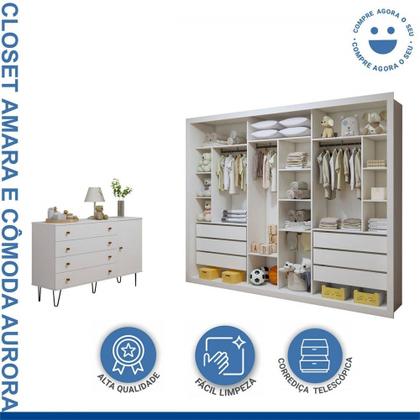 Imagem de Quarto Infantil Completo Amara 1 Porta 10 Gavetas Branco Aurora - Minastex