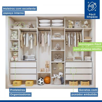 Imagem de Quarto Infantil Completo Amara 1 Porta 10 Gavetas Branco Aurora - Minastex