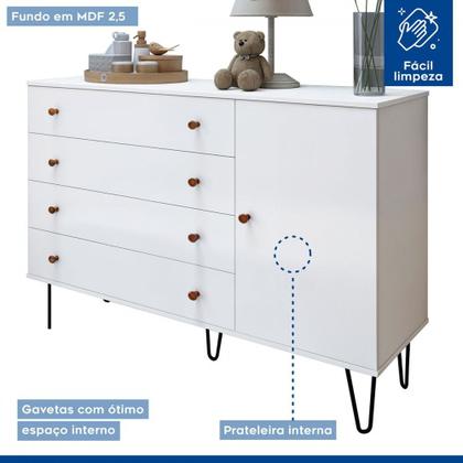 Imagem de Quarto Infantil Completo Amara 1 Porta 10 Gavetas Branco Aurora - Minastex