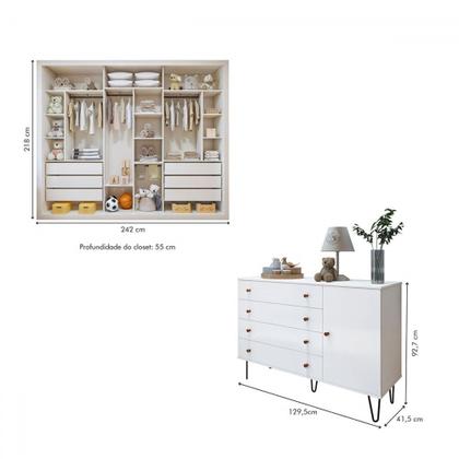 Imagem de Quarto Infantil Completo Amara 1 Porta 10 Gavetas Branco Aurora - Minastex