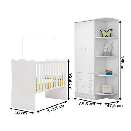 Imagem de Quarto Infantil Completo Ana 2 Portas 3 Gavetas Branco - Pnr Móveis