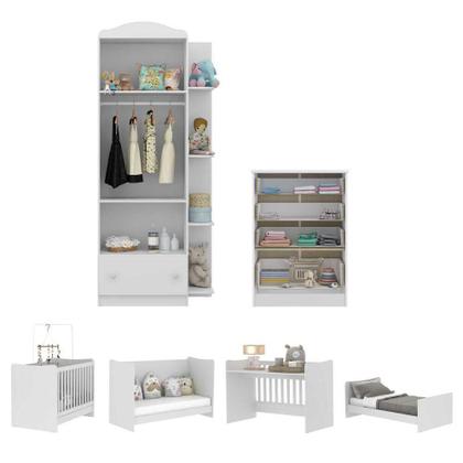 Imagem de Quarto Infantil Completo Berço 4x1 c/ Colchão/Guarda-Roupa/Cômoda Multimóveis João e Maria FG3032 Bc