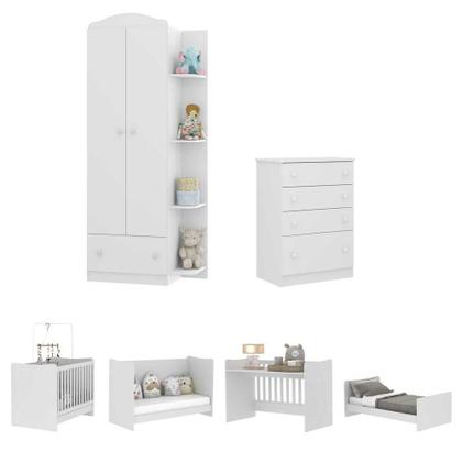 Imagem de Quarto Infantil Completo Berço 4x1 c/ Colchão/Guarda-Roupa/Cômoda Multimóveis João e Maria FG3032 Bc