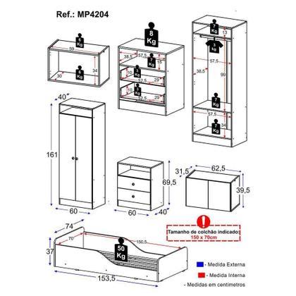 Imagem de Quarto Infantil Completo C/ Minicama E Mesa Cabeceira Multimóveis Mp4204 Branco Branco
